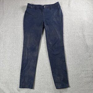 Chicos Metallic Faux Suede Navy Pull On Slim Pants Size 0.5 (Fits 6)